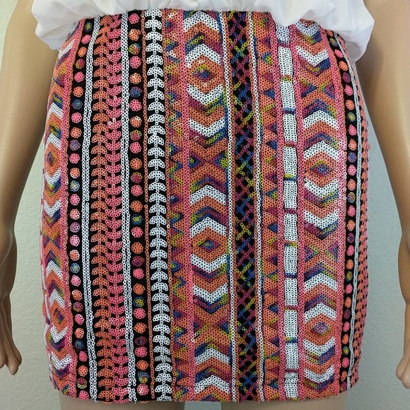 [B Sharp] Draped Front Embellished Graphic Skirt - Picture 3 of 5